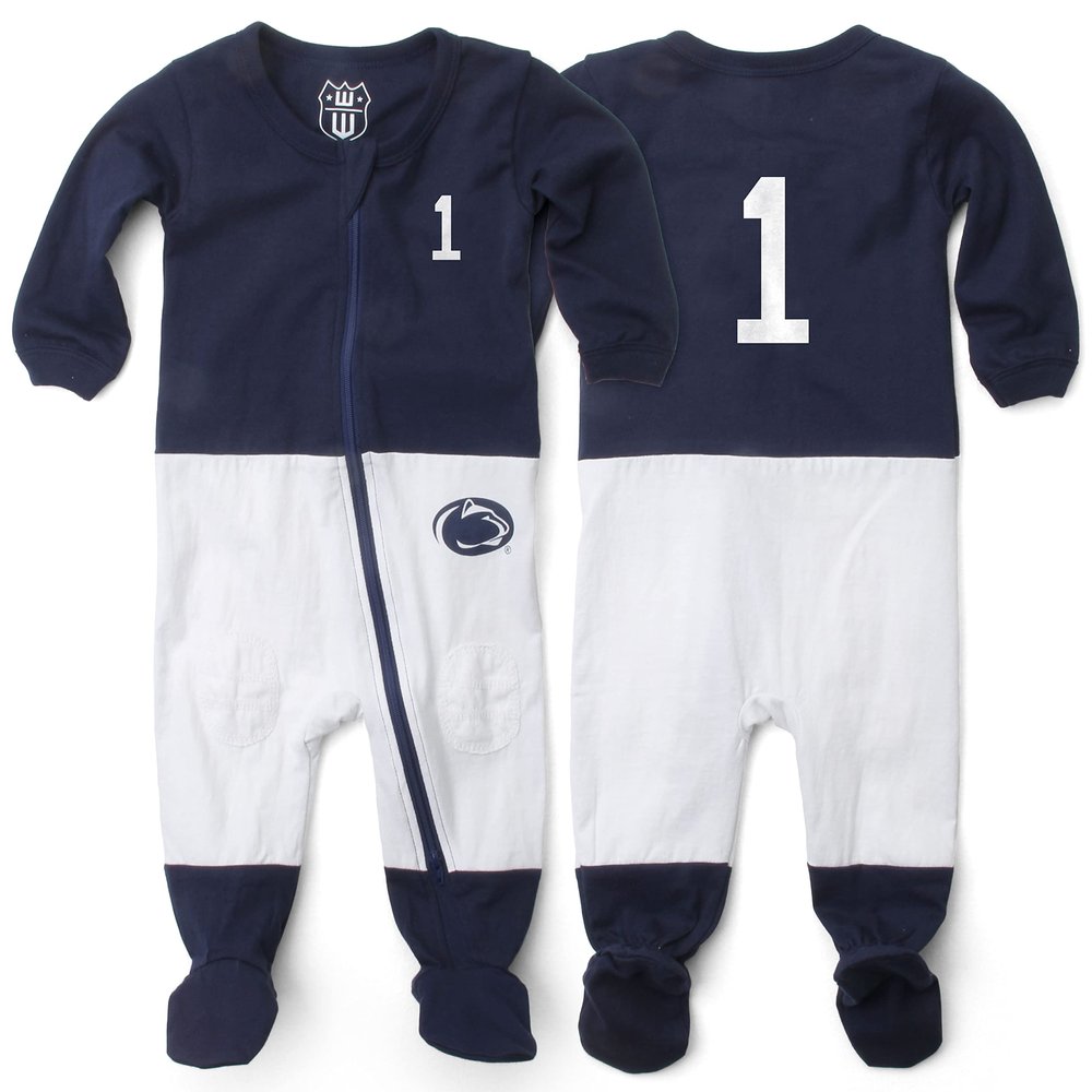 Wes and Willy Baby College Sports Fan Football Jersey Sleeper (Penn State Nittany Lions, 24 Months) Navy