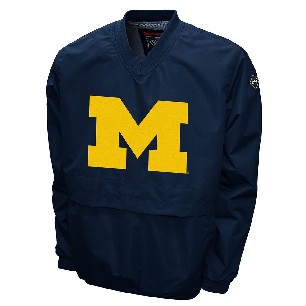Franchise Club Men's Big Logo Windshell V-Neck Pullover Jacket (Michigan, Medium)