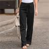 Womens Cotton Linen Capri Yoga Pants Plus Size Smocked High Waisted Pajama Pant Loose Baggy Athletic Flowy Capris Crop Black view 2