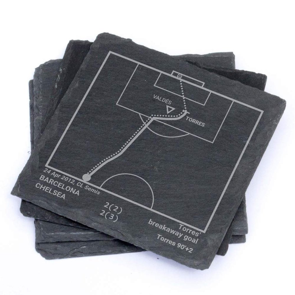 Greatest Chelsea Plays: Slate Coasters (Set of 4) | Best Gift Idea for Sports Lovers | Chelsea Historic Moments Gifts