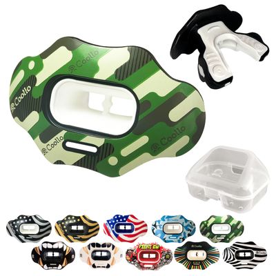 COOLLO SPORTS Lip Guard Mouthguard MAXX/Might Football and High Impact Sports Lip Protector for Adults & Youth (Strap Included) (Camo -Green -(Two Layers), with Case (Adult 8+))
