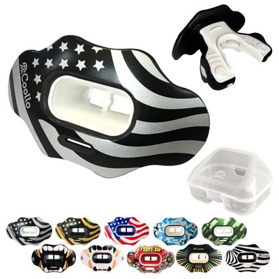 COOLLO SPORTS Lip Guard Mouthguard MAXX/Might Football and High Impact Sports Lip Protector for Adults & Youth (Strap Included) (American Flag -Silver -(Two Layers), with Case (Adult 8+))