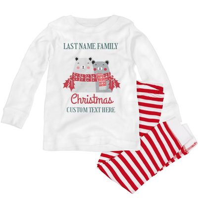Customized Girl Happy Bear Matching Family Christmas Pajamas: Toddler Pajama Rib Set