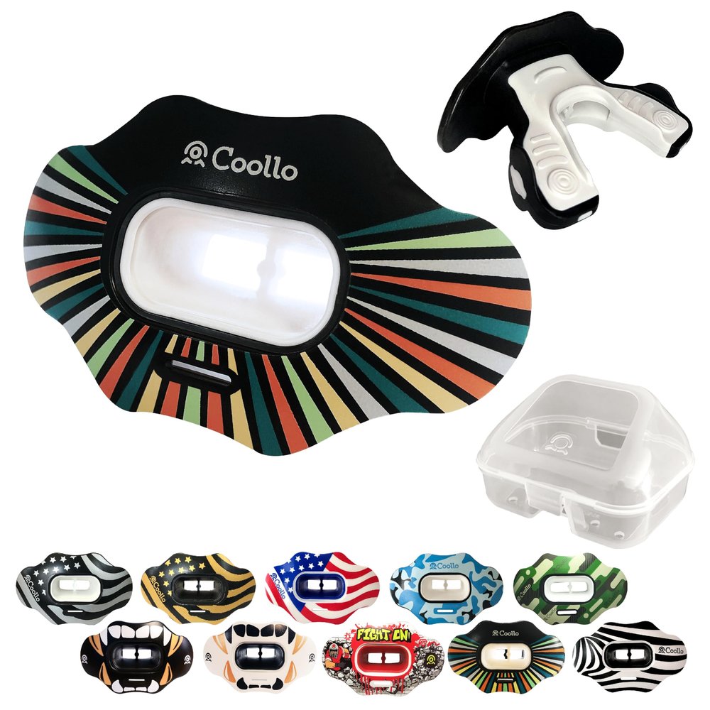 COOLLO SPORTS Lip Guard Mouthguard MAXX/Might Football and High Impact Sports Lip Protector for Adults & Youth (Strap Included) (Spectrum -(Two Layers), with Case (Adult 8+))