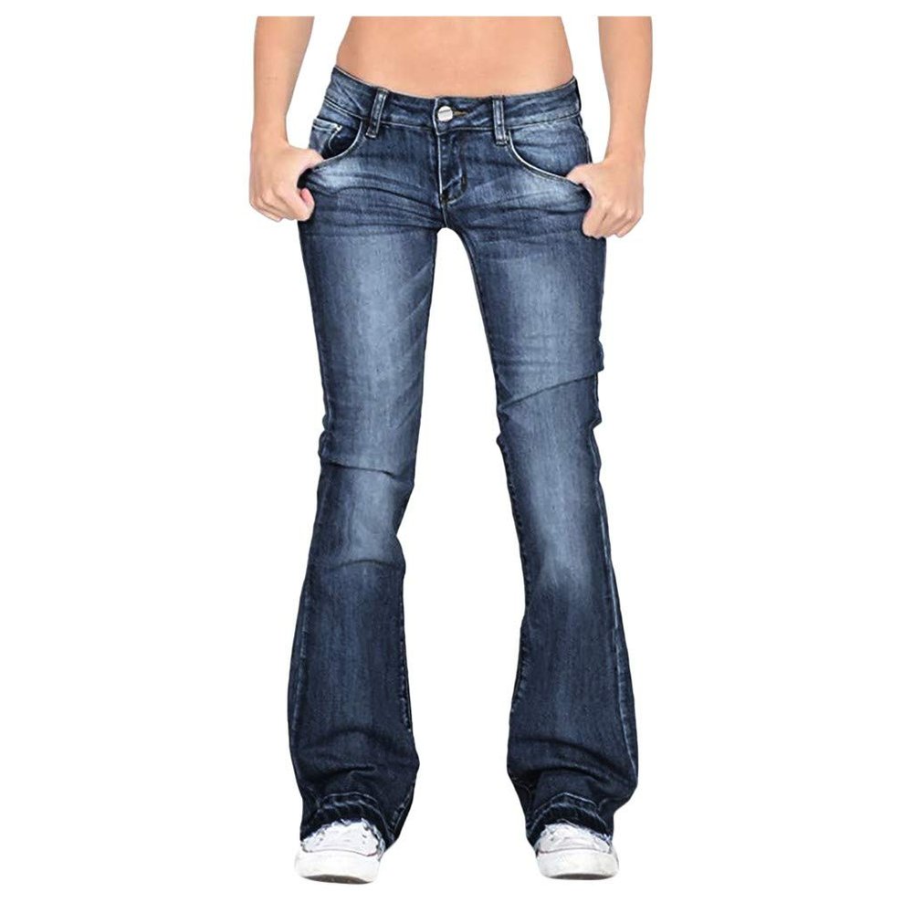 Womens Skinny Bell Bottom Jeans Ripped High Waisted Classic Totally Shaping Slim Fit Fitted Denim Pants Navy