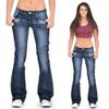 Womens Skinny Bell Bottom Jeans Ripped High Waisted Classic Totally Shaping Slim Fit Fitted Denim Pants Navy view 4