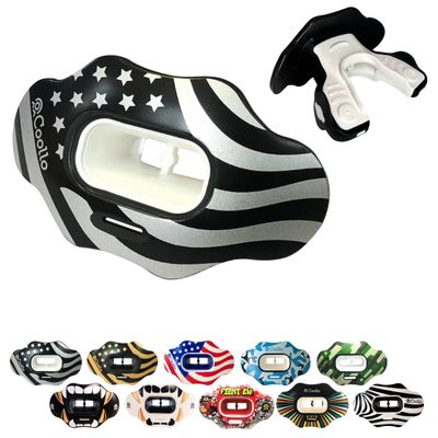 COOLLO SPORTS Lip Guard Mouthguard MAXX/Might Football and High Impact Sports Lip Protector for Adults & Youth (Strap Included) (American Flag -Silver -(Two Layers), Without Case (Adult 8+))