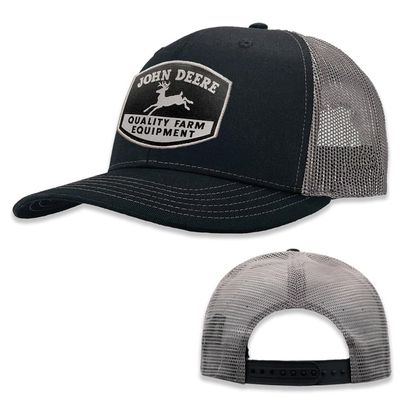 John Deere Black Moline 112 Fit Cap Gray Mesh Vintage Logo Hat
