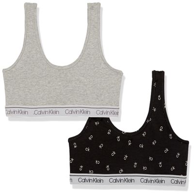 Calvin Klein Kids Girls' Modern Cotton Bralette 2-Pack, Toss/Heather Grey, Small