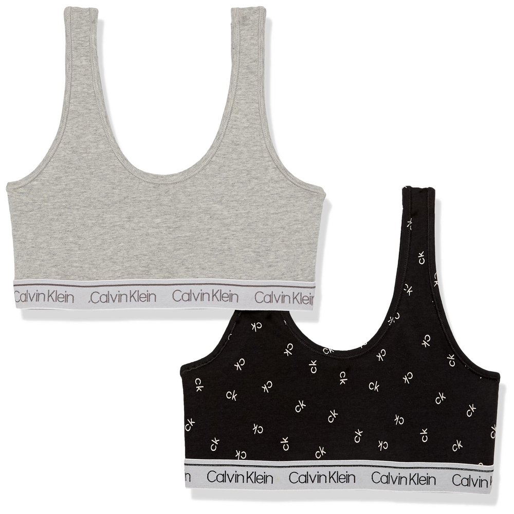 Calvin Klein Kids Girls' Modern Cotton Bralette 2-Pack, Toss/Heather Grey, Small