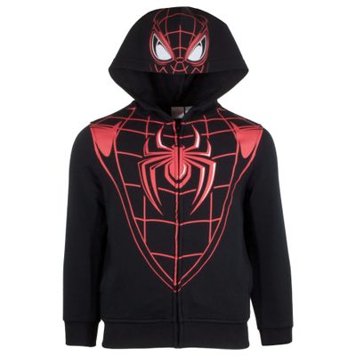 Marvel Avengers Boys Zip-Up Hooded Cosplay Sweatshirt, Black Panther, Hulk, or Miles Morales Spider-Man (Miles Morales, Size 10/12)
