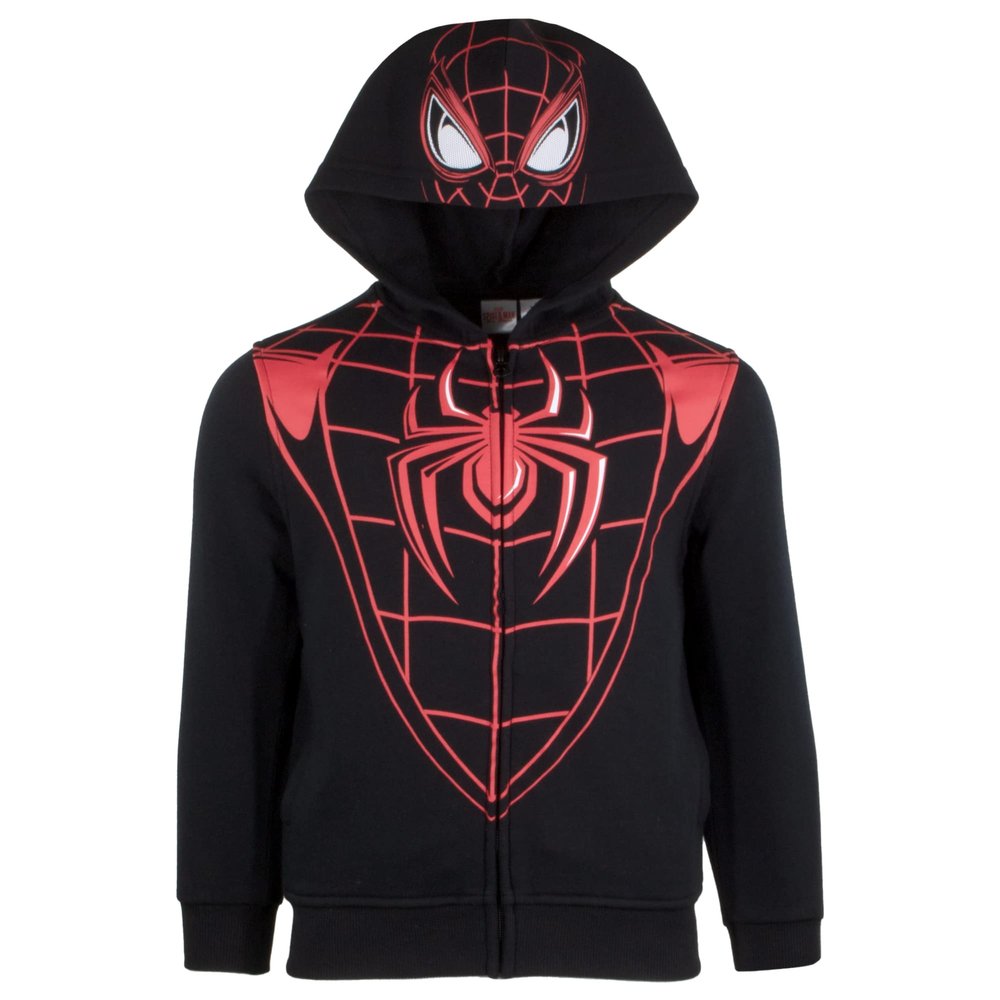 Marvel Avengers Boys Zip-Up Hooded Cosplay Sweatshirt, Black Panther, Hulk, or Miles Morales Spider-Man (Miles Morales, Size 10/12)