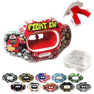 COOLLO SPORTS Lip Guard Mouthguard MAXX/Might Football and High Impact Sports Lip Protector for Adults & Youth (Strap Included) (Fight On -(Two Layers), with Case (Adult 8+))