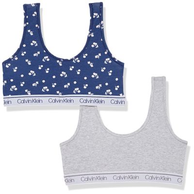 Calvin Klein Kids Girls' Modern Cotton Bralette 2-Pack, Wild Flower/Heather Grey, Large