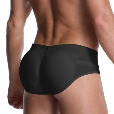 Akkad Kuti Mens Butt Lifter Shapewear Hip Enhancer Mens Padded Underwear with Detachable Pads (Black Low-waisted, S)