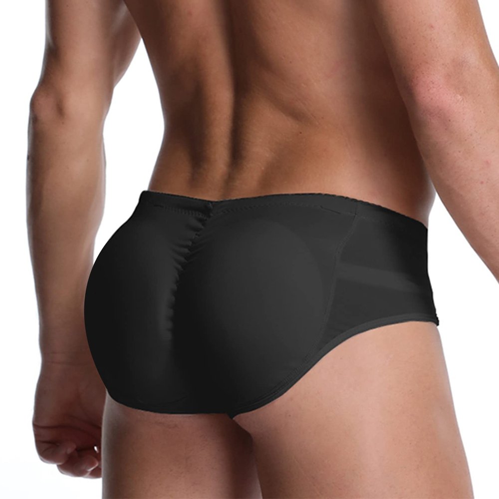 Akkad Kuti Mens Butt Lifter Shapewear Hip Enhancer Mens Padded Underwear with Detachable Pads (Black Low-waisted, S)