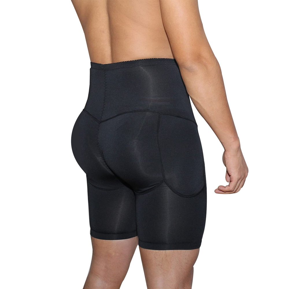 Akkad Kuti Mens Butt Lifter Shapewear Hip Enhancer Mens Padded Underwear with Detachable Pads (Black High-waisted, M)