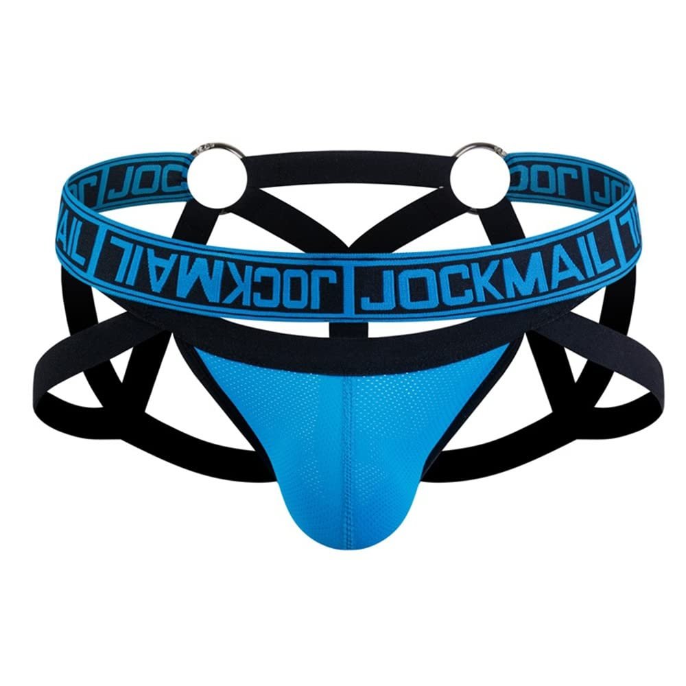 JOCKMAIL Mesh Breathable Jockstrap Athletic Supporters for Men Jock Strap Male Underwear Blue