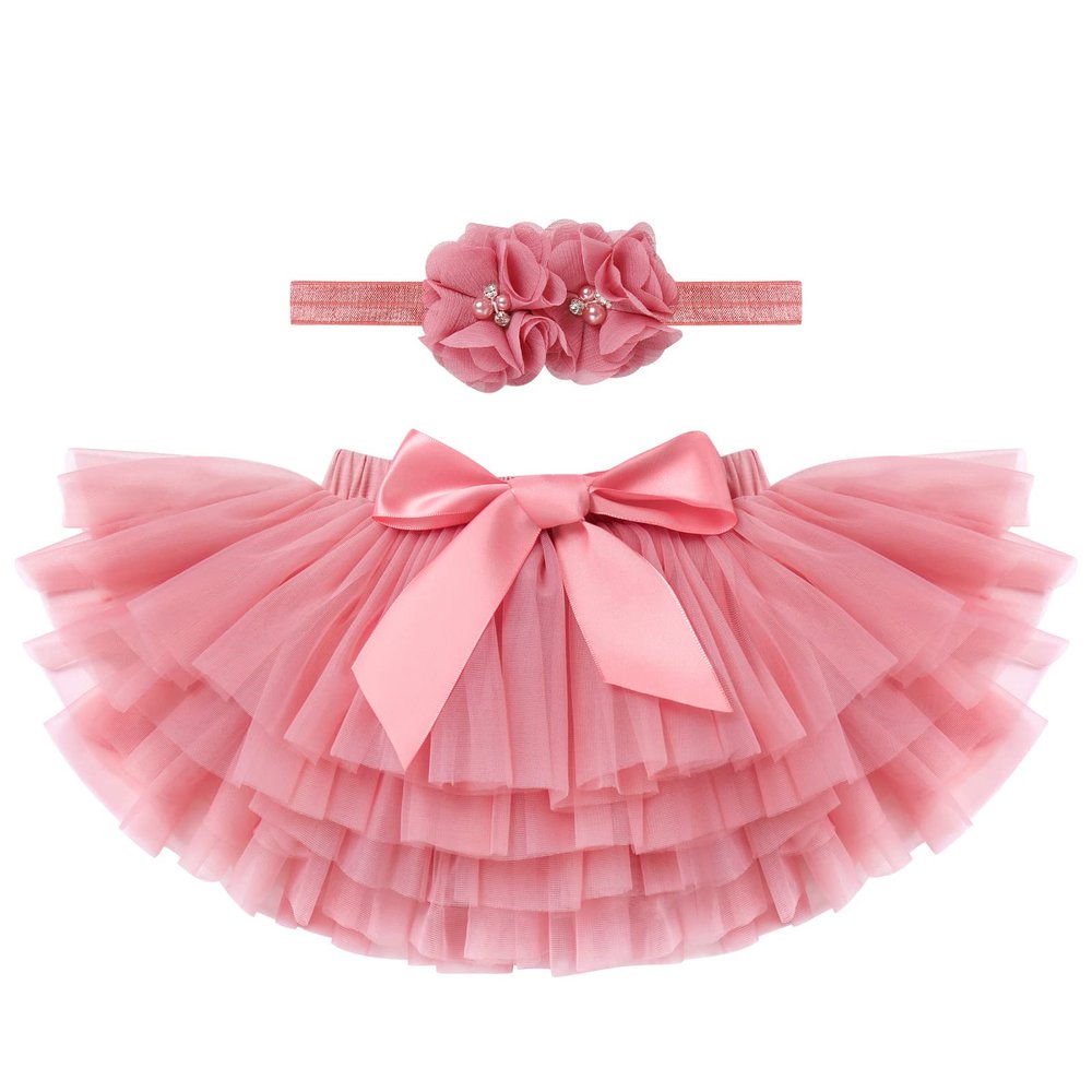 Newborn Baby Girl Photoshoot Outfits Diaper Covers for Girls Skirts Layered Tulle Ballet Tutu Skirt Tutu for Baby Girl 1st Birthday Baby Tutu Skirt with Headband Blush 2-3 Years