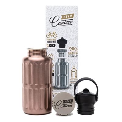 Velo Canteen 13.5 Oz, Fits in Bicycle Bottle Cage, 2 Lids (Straw Lid), Copper Color, Double Walled Vacuum Insulated Stainless Steel, Coffee Bottle