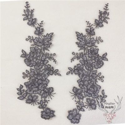 HXSCOO 1 Pair Sequins Embroidery Lace Flower Patch Wedding Evening Dress Veil Headdress Decorative Materia 34 * 9CM (Color : G)