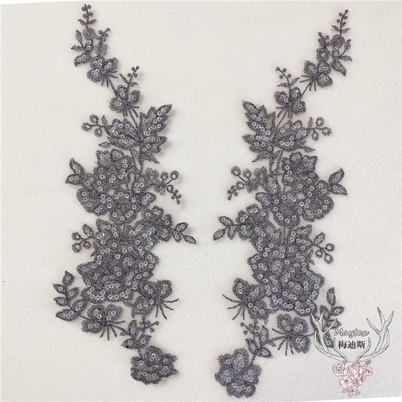 HXSCOO 1 Pair Sequins Embroidery Lace Flower Patch Wedding Evening Dress Veil Headdress Decorative Materia 34 * 9CM (Color : G)