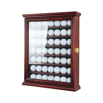 7-Shelf Golf Ball Display Case in Solid Pine Wood with UV Protection and Lockable Glass Door for Organizing and Showcasing Golf Memorabilia