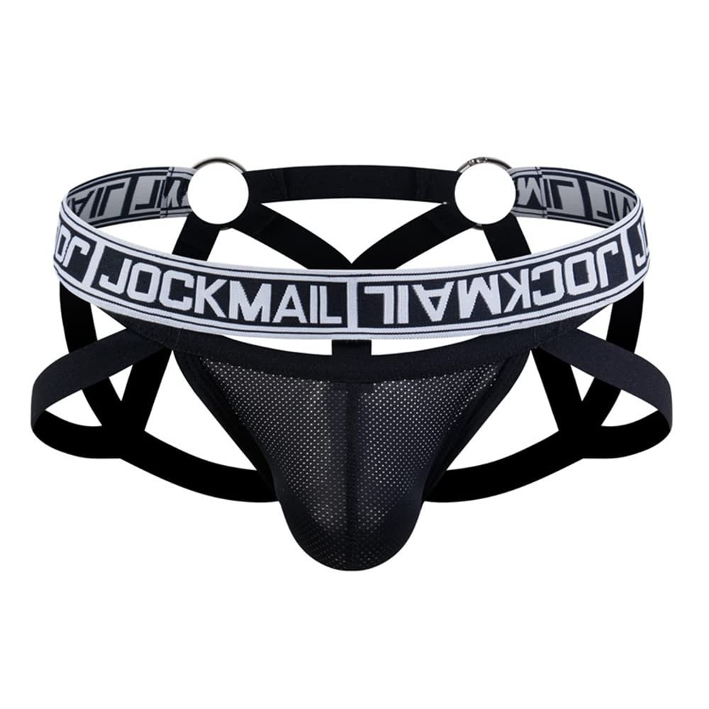 JOCKMAIL Mesh Breathable Jockstrap Athletic Supporters for Men Jock Strap Male Underwear Black