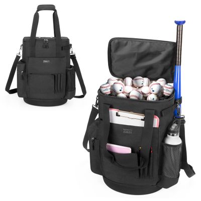 Goburos Baseball Ball Bucket with Large Capacity, Softball Coach Bag with Anti-Slip EVA Bottom, Space for Bat, Gloves, Scoreboards and Other Accessories