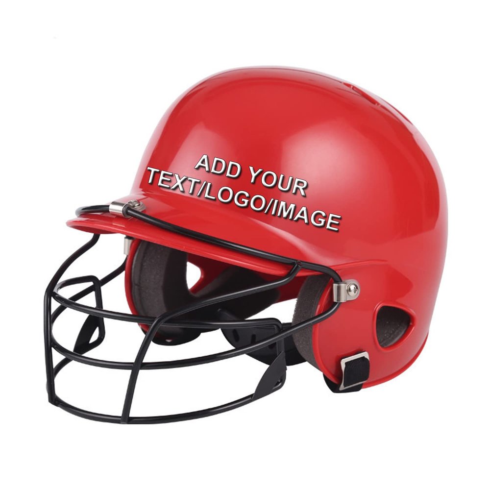 Custom Personalized Baseball Batting Helmet,Customize Your Image Logo Text (Style1-Red+Mask, Senior)
