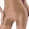 YiZYiF Women's Oil Glossy High Waist Workout Gym Shorts Dance Hot Pants Bikinis Yoga Booty Shorts Coffee Medium view 2