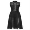 FEESHOW Women's Sparkly Rhinestone Side Split Maxi Dresses Lyrical Dance Costume Contemporary Dancewear Mock Neck Black XX-Large view 3