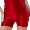 YiZYiF Women's Oil Glossy High Waist Workout Gym Shorts Dance Hot Pants Bikinis Yoga Booty Shorts Red Medium view 2