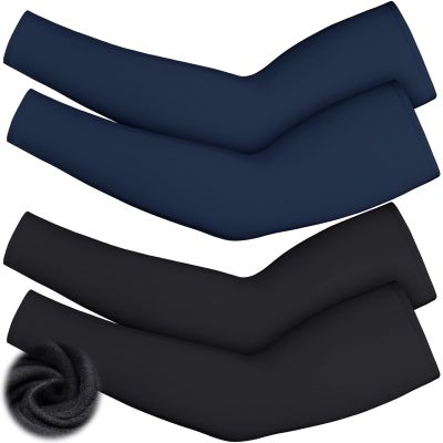 Skylety 4 Pieces Thermal Arm Warmer Compression Arm Sleeve for Men Women Outdoor Winter Activities Cycling Basketball Running (Black, Navy Blue, Small)