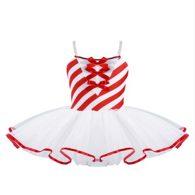 Nikiikoo Kids Girls Candy Cane Striped Sequins Ballet Tutu Dance Dress Figure Ice Skating Dress Christmas Costume Candy 4 Years