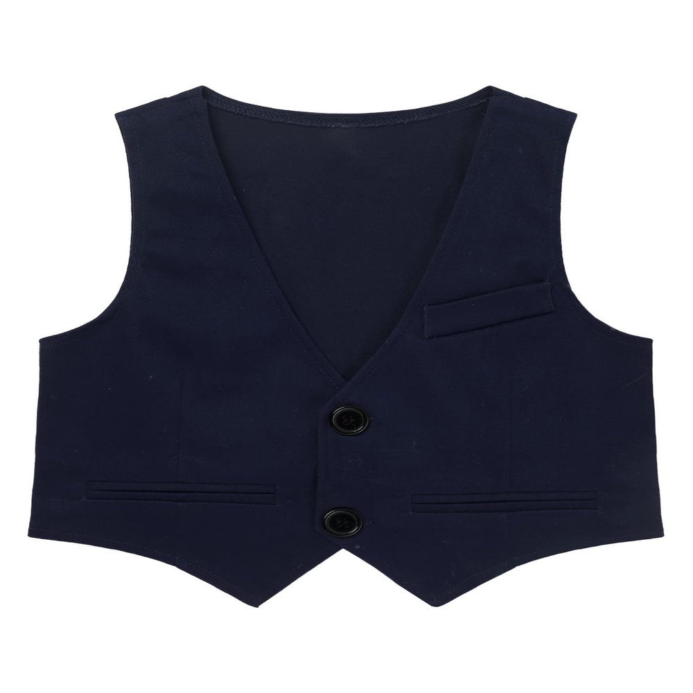 RUNQHUI Kids Boys' V-Neck Suit Vest Gentleman Formal Outfit Tuxedo Waistcoat Pants Clothing Set Navy Blue 2 Years