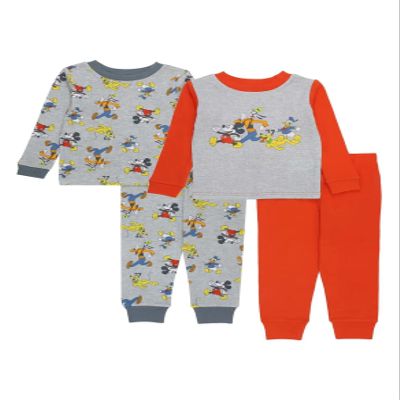 Disney Little Boys' Mickey 4-Piece Cotton Pajama Set, Pals, 2T