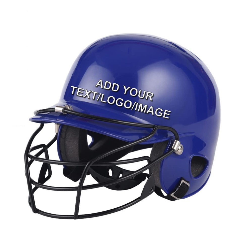 Custom Personalized Baseball Batting Helmet,Customize Your Image Logo Text (Style1-Blue+Mask, Senior)