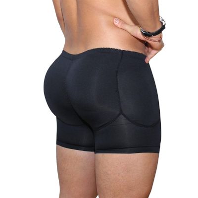 Akkad Kuti Mens Butt Lifter Shapewear Hip Enhancer Mens Padded Underwear with Detachable Pads (Black Mid-waisted, S)