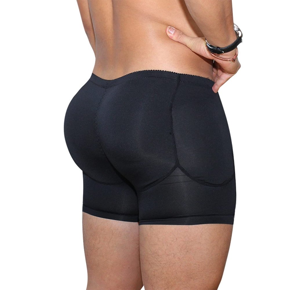 Akkad Kuti Mens Butt Lifter Shapewear Hip Enhancer Mens Padded Underwear with Detachable Pads (Black Mid-waisted, S)