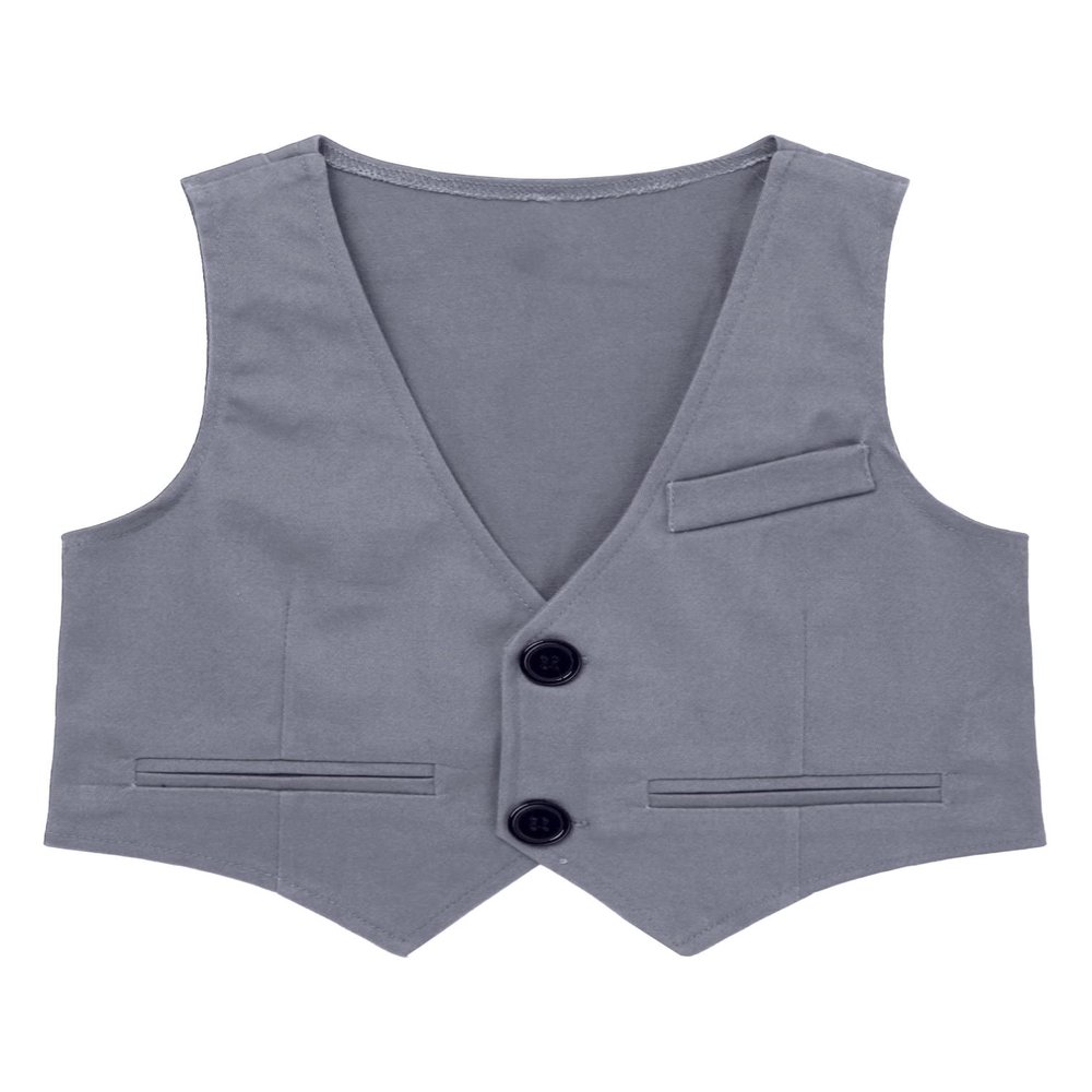 RUNQHUI Kids Boys' V-Neck Suit Vest Gentleman Formal Outfit Tuxedo Waistcoat Pants Clothing Set Grey 10 Years