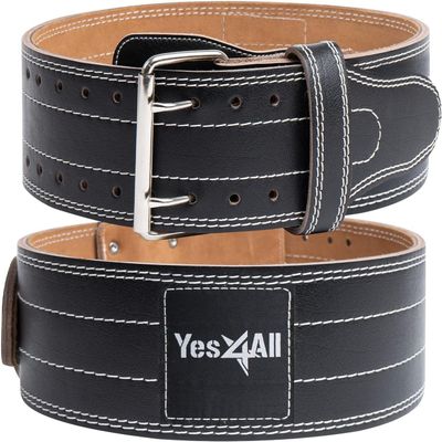 Yes4All Leather Weightlifting Belt - Premium 100% Genuine Leather Gym Belt for Heavy Lifting, Squats, Deadlifts, and More - Unisex Design