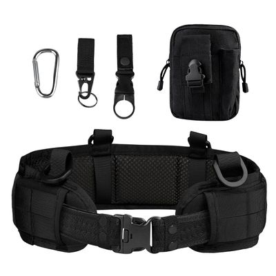 Yrhrol Tactical Battle Belt Set,Slim Airsoft Molle Belt with Metal Buckle for Shooting Hunting,War Belt Game Belts and Bags Safe Life Defense Belts,Molle Pouch Included(Black), Black, One Size
