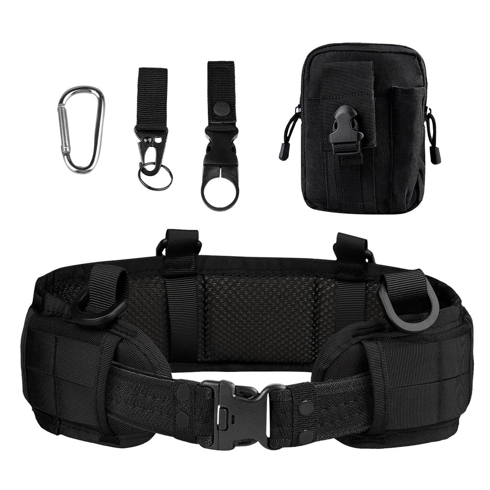 Yrhrol Tactical Battle Belt Set,Slim Airsoft Molle Belt with Metal Buckle for Shooting Hunting,War Belt Game Belts and Bags Safe Life Defense Belts,Molle Pouch Included(Black), Black, One Size