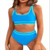 BMJL Women's High Waisted Bikini Sets Sporty Two Piece Swimsuits Color Block Cheeky High Cut Bathing Suits(XL,Blue) view 1