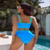 BMJL Women's High Waisted Bikini Sets Sporty Two Piece Swimsuits Color Block Cheeky High Cut Bathing Suits(XL,Blue) view 2