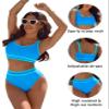 BMJL Women's High Waisted Bikini Sets Sporty Two Piece Swimsuits Color Block Cheeky High Cut Bathing Suits(XL,Blue) view 4