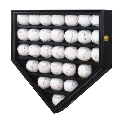 ARRAWIS Baseball Display Case, 30 Solid Wood Baseball Display Holder, Large Capacity and Double Lock Wall Mount Baseball Shadow Box Display Rack with Anti Fade Acrylic Glass Door, Black Finish