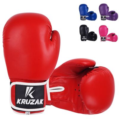 Kruzak Unisex Plain Boxing Gloves for Sparring, Kickboxing, Muay Thai, Martial Arts & MMA Fighting | 08, 10, 12, 14, 16 oz | Men & Women Punch Bag, Mitts & Focus Pads Punching - Red- 12oz