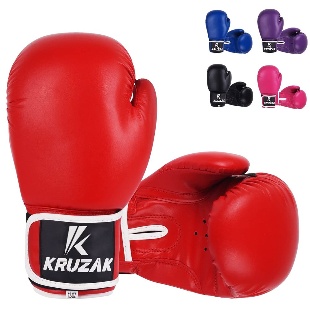 Kruzak Unisex Plain Boxing Gloves for Sparring, Kickboxing, Muay Thai, Martial Arts & MMA Fighting | 08, 10, 12, 14, 16 oz | Men & Women Punch Bag, Mitts & Focus Pads Punching - Red- 12oz